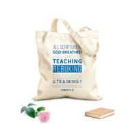 AILOONG Webbing Strap Tote Bag bible quote from 2 timothy all scripture is god breathed and is useful 340g/m² thick fabric Sketching bag