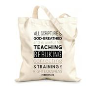 AILOONG Webbing Strap Tote Bag bible quote from 2 timothy all scripture is god breathed and is useful 12 oz thick fabric Sketching bag 31x36cm Medium