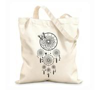 AILOONG Webbing Strap Tote Bag big dreamcatcher decorated with feathers bells stars angels and butterfly 12 oz thick fabric Sketching bag 35x40cm Large