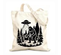 AILOONG Webbing Strap Tote Bag bigfoot hiding from ufo 12 oz thick fabric Sketching bag 35x40cm Large