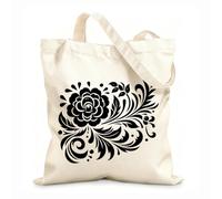 AILOONG Webbing Strap Tote Bag bold floral ornament on flourishes leaves and blossoms in a symmetrical arrangement 12 oz thick fabric Sketching bag 25x30cm Small