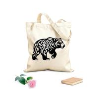 AILOONG Webbing Strap Tote Bag bold wild bear silhouette with raised paws 12 oz thick fabric Sketching bag 31x36cm Medium