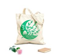 AILOONG Webbing Strap Tote Bag of a crescent moon with stars flowering branches and a feather contained within a circle 340g/m² thick fabric Sketching bag