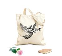 AILOONG Webbing Strap Tote Bag of a winged angel playing a trumpet 12 oz thick fabric Sketching bag 25x30cm Small