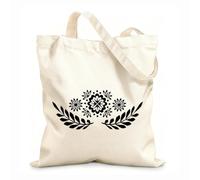 AILOONG Webbing Strap Tote Bag Symmetrical floral Scandinavian folk art silhouette 12 oz thick fabric Sketching bag 31x36cm Medium