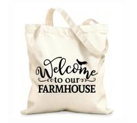 AILOONG Welcome To Our Farmhouse Farmer Home Unbleached Canvas Tote Bag 12 oz thick fabric Uses as a tool bag 25x30cm Small