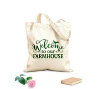 AILOONG Welcome To Our Farmhouse Farmer Home Unbleached Canvas Tote Bag 340g/m² thick fabric Uses as a tool bag