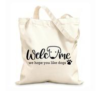 AILOONG welcome to our homewelcome we hope you like dog Reinforced Bottom Canvas Bag 12 oz thick fabric Uses as a gift bag 25x30cm Small
