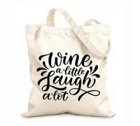 AILOONG wine a little laugh lot motivation quote Reinforced Bottom Canvas Bag 12 oz thick fabric Uses as a gift bag 35x40cm Large