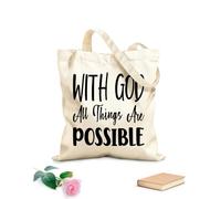 AILOONG with god all things are possible letter quote Reinforced Bottom Canvas Bag 12 oz thick fabric Uses as a gift bag 25x30cm Small