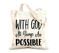 AILOONG with god all things are possible letter quote Reinforced Bottom Canvas Bag 12 oz thick fabric Uses as a gift bag 25x30cm Small