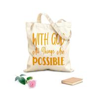 AILOONG with god all things are possible letter quote Reinforced Bottom Canvas Bag 340g/m² thick fabric Uses as a gift bag