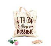 AILOONG with god all things are possible letter quote Reinforced Bottom Canvas Bag 340g/m² thick fabric Uses as a gift bag