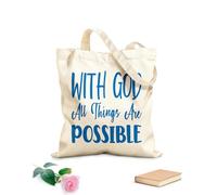 AILOONG with god all things are possible letter quote Reinforced Bottom Canvas Bag 340g/m² thick fabric Uses as a gift bag