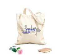 AILOONG Word Cloud Mobile Banking Cotton Canvas Shoulder Bags 12 oz thick fabric Uses as a tool bag 31x36cm Medium