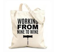 AILOONG working from nine to wine quote typographical Reinforced Bottom Canvas Bag 12 oz thick fabric Uses as a gift bag 25x30cm Small