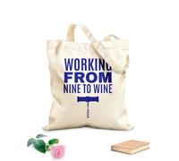 AILOONG working from nine to wine quote typographical Reinforced Bottom Canvas Bag 340g/m² thick fabric Uses as a gift bag