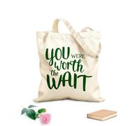 AILOONG You Were Worth The Wait Inspirational Quotes Cotton Canvas Shoulder Bags 340g/m² thick fabric Uses as a tool bag