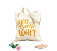 AILOONG You Were Worth The Wait Inspirational Quotes Cotton Canvas Shoulder Bags 340g/m² thick fabric Uses as a tool bag