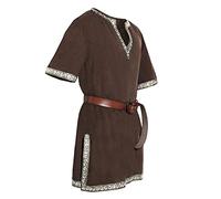 Ailrik Men's Medieval Tunic with Border Men's Short Sleeve Viking Shirt Wars Fancy Dress for Carnival, coffee, XXXX-Large