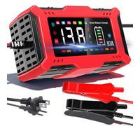 AILRINNI Car Battery Charger, 10-Amp, 12V, Smart Fully-Automatic, Trickle Maintainer with Temperature Compensation and LCD Display, UK Plug