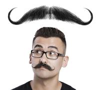 Ailsa Artificial Moustache Natural Realistic 100% Human Hair Fake Beard Handmade Invisible Lace Synthetic Hair for Costume/Drama/Parties (Black Moustache Costume, 4-1)
