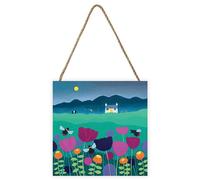 Ailsa Black Summer Meadow Wooden Print in Blue Ailsa Black Blue