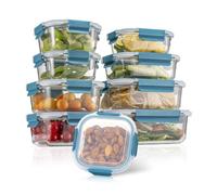 AILTEC Glass food storage container sets with lids Airtight Glass Meal Prep Containers, BPA Free, Leak Proof meal prep glass food containers with lids-9 Pack Turquoise