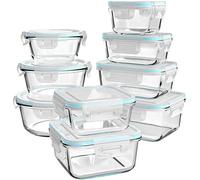 AILTEC Glass Food Storage Containers with Lids, [18 Piece] Glass Meal Prep Containers, Glass Containers for Food Storage with Lids, BPA Free & Leak Proof (9 Lids & 9 Containers)