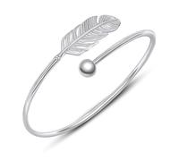 AILUOR 925 Silver Leaf Feather Bangle Bracelet Bohemian style Fashion Charms Bracelets Jewelry Cuff Women Adjustable (Silver)