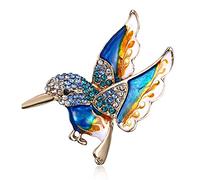 AILUOR Antique Gold Tone Enamel Bird Hummingbird Multi Color Austrian Crystal Pin Brooch Jewelry for Women (Blue)