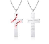 AILUOR Baseball Cross Necklace for Men Bible Verse, First Communion Baseball Pendant Chain Personalized Christian Religious Scriptures Baptism Gifts Father's Day Graduation Jewelry, One Size