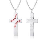 AILUOR Baseball Cross Necklace for Men Bible Verse, First Communion Baseball Pendant Chain Personalized Christian Religious Scriptures Baptism Gifts Father's Day Graduation Jewelry, One Size