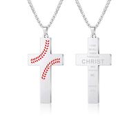 AILUOR Baseball Cross Necklace for Men Bible Verse, First Communion Baseball Pendant Chain Personalized Christian Religious Scriptures Baptism Gifts Father's Day Graduation Jewelry, One Size