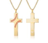 AILUOR Baseball Cross Necklace for Men Bible Verse, First Communion Baseball Pendant Chain Personalized Christian Religious Scriptures Baptism Gifts Father's Day Graduation Jewelry, One Size