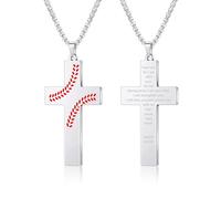 AILUOR Baseball Cross Necklace for Men Bible Verse, First Communion Baseball Pendant Chain Personalized Christian Religious Scriptures Baptism Gifts Father's Day Graduation Jewelry, One Size