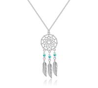 AILUOR Bohemian Dream Catcher Necklace, Feather Turquoise Beads Long Chain Necklace Jewelry for Women Girl Gifts (A)