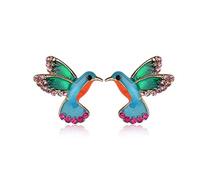 AILUOR Colorful Metal Cute Enamel Crystal Hummingbird Bird Stud Earrings, Animal Ear Studs Statement Jewelry for Women (Blue)