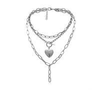 AILUOR Cool Punk Chunky Chain Statement Necklace for Women Heart Shaped Photo Locket Pendant Layered Choker Necklace Jewelry (Silver)