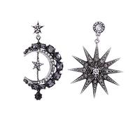 AILUOR Crystal Moon Star Dangle Hoop Earrings, Silver Plated with Rhinestone Moon Star and Sun Drop Stud Earrings Boho Earrings Retro Punk Jewelry for Women (Black)