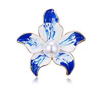 AILUOR Elegant Enamel Plum Blossom Flower Brooch Pin, Fashion Gold Plated Pearls Floral Brooch Lapel Pin for Women Bridal Wedding Corsage Jewelry Gifts (Blue)