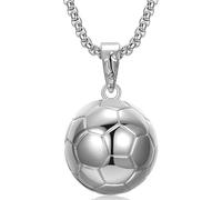 AILUOR Fashion Basketball Pendant Necklace Stainless Steel Chain Hip Hop Sports Necklace Fitness Jewelry (Silver Soccer)