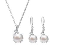 AILUOR Pearl Jewelry Set for Women, Faux Freshwater Single Pearl Necklace and Earring Set with 18 Inch Silver Chain Dainty Wedding Jewelry for Brides Mom Mother's Day Birthday Gifts (Style 16)