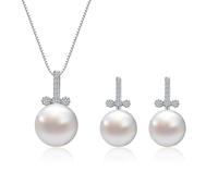 AILUOR Pearl Jewelry Set for Women, Faux Freshwater Single Pearl Necklace and Earring Set with 18 Inch Silver Chain Dainty Wedding Jewelry for Brides Mom Mother's Day Birthday Gifts (Style 12)