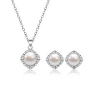AILUOR Pearl Jewelry Set for Women, Faux Freshwater Single Pearl Necklace and Earring Set with 18 Inch Silver Chain Dainty Wedding Jewelry for Brides Mom Mother's Day Birthday Gifts (Style 4)