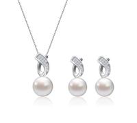 AILUOR Pearl Jewelry Set for Women, Faux Freshwater Single Pearl Necklace and Earring Set with 18 Inch Silver Chain Dainty Wedding Jewelry for Brides Mom Mother's Day Birthday Gifts (Style 2)