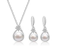 AILUOR Pearl Jewelry Set for Women, Faux Freshwater Single Pearl Necklace and Earring Set with 18 Inch Silver Chain Dainty Wedding Jewelry for Brides Mom Mother's Day Birthday Gifts (Style 3)