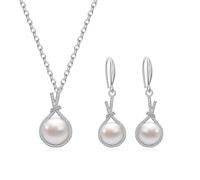 AILUOR Pearl Jewelry Set for Women, Faux Freshwater Single Pearl Necklace and Earring Set with 18 Inch Silver Chain Dainty Wedding Jewelry for Brides Mom Mother's Day Birthday Gifts (Style 14)