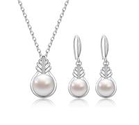 AILUOR Pearl Jewelry Set for Women, Faux Freshwater Single Pearl Necklace and Earring Set with 18 Inch Silver Chain Dainty Wedding Jewelry for Brides Mom Mother's Day Birthday Gifts (Style 1)