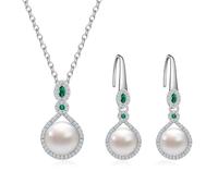 AILUOR Pearl Jewelry Set for Women, Faux Freshwater Single Pearl Necklace and Earring Set with 18 Inch Silver Chain Dainty Wedding Jewelry for Brides Mom Mother's Day Birthday Gifts (Style 11)